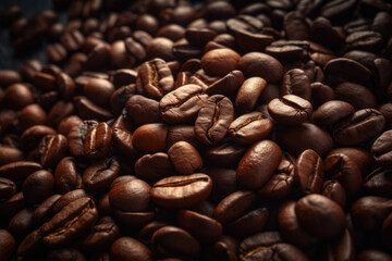 Fototapeta premium Roasted coffee beans background. Generative AI