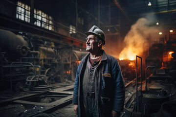 Obraz na płótnie Canvas Worker at a metallurgical plant. Generative AI