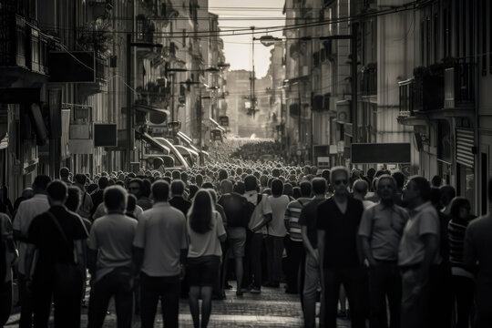 Protesters walking down the middle of a city street. Generative AI