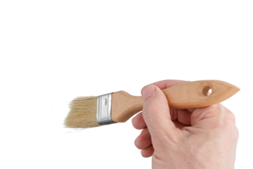 hand paints with a brush, hand holding paintbrush, cut out