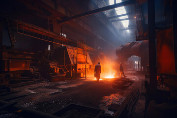 Fototapeta na wymiar Steelmaking factory interior. Generative AI