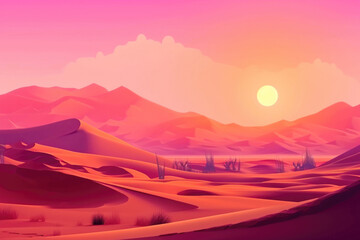 Fototapeta na wymiar Sunrise Landscape, with Desert Sand Dunes. Generative AI