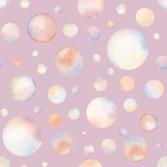 Watercolor pink nautical seamless pattern with soap bubbles for baby girls designs kids nursery textiles and fabrics, stationary. Hand drawn cute illustration, artistic drawing