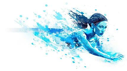 Swimming sport woman swimmer blue splash on white. Generative AI