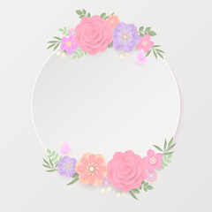 Pastel paper flowers wreath and white banner