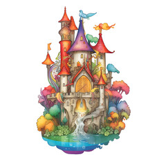 Watercolor fantasy castle, ai generative illustration