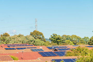 Adelaide suburb with house roofs covered by solar panels viewed on a day, South Australia © myphotobank.com.au