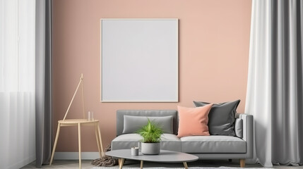 3d rendering shot close up of bown leather sofa in modern minimalistic living room. Generative Ai