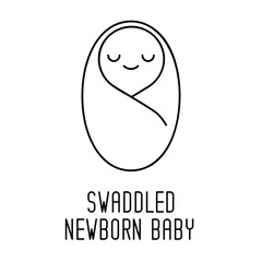 Newborn baby in wrap line icon, outline vector sign, linear style pictogram isolated on white. Symbol, logo illustration.