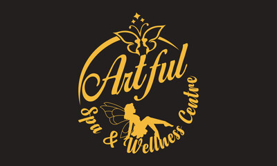 Fototapeta premium Luxury Symbolic Butterfly Fairy Silhouette Beauty Spa Saloon Parlor Wellness Centre Resort Logo Design Template Vector