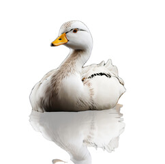 white duck swimming on the water with shadow, isolated, transparent background. PNG. generative ai