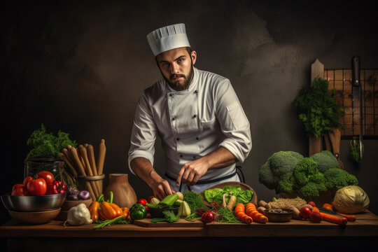 Chef is chopping vegetables Stock Photo by grafvision