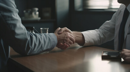 Fototapeta premium Doctor and patient shaking hands. Generative Ai