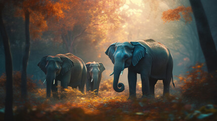 Elephants in the forest. Generative Ai