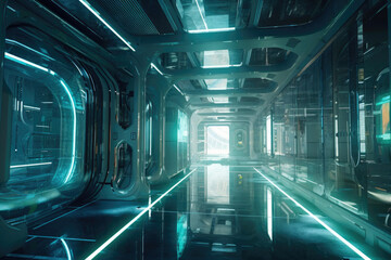 Corridor spaceship Interior. Generative AI