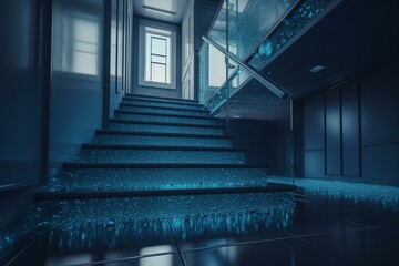 3D blue staircase for achievement and growth. Generative AI