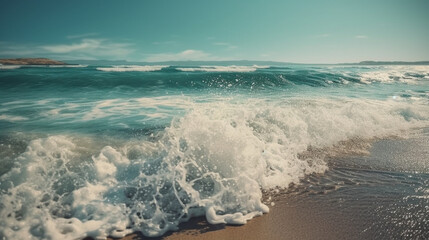 Fototapeta na wymiar Ocean waves and sandy beach. Generative Ai
