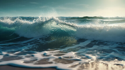 Ocean waves and sandy beach. Generative Ai