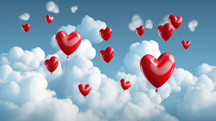 Fototapeta na wymiar Heart shaped red balloons of Love. Generative AI