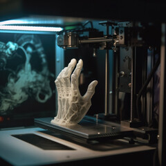 3D printer prints out a synthetic hand