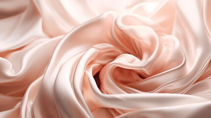 Light beige, crema color, pastel satin fabric, silk, crumpled fabric texture. Generative AI	