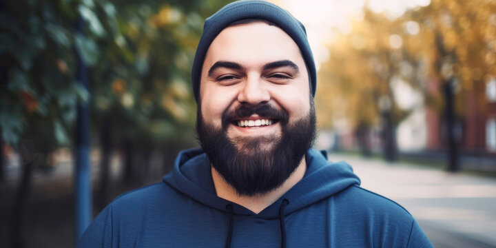Portrait of a happy overweight man- Generative AI