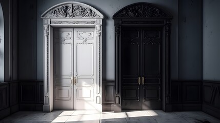The door of choice between white and black.