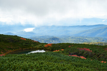 北海道　旭岳の紅葉と満月沼
