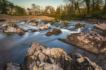 View of the Rawthey River in Sedbergh, North UK. Cumbria. UK.