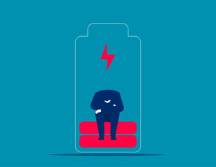 Businessman meditating inside the battery to charge. Business vector illustration concept