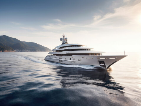 Portofino, Liguria, Italy luxury motor yacht anchored in the town's harbor Generative AI