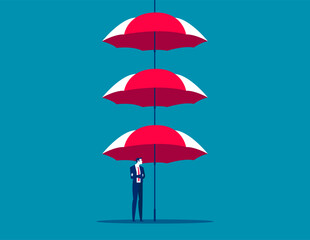 Multiple umbrella protection merchants. Business vector illustration concept