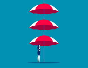 Fototapeta na wymiar Multiple umbrella protection merchants. Business vector illustration concept