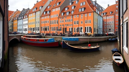  A narrow, winding canal in the heart of Copenhagen