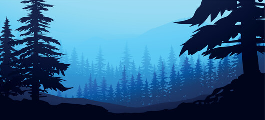 blue dark silhouette forest layer parallax ready - 595551062