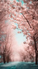 Pink cherry blossom print in the style of lensbaby. Generative AI