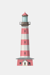 simple design red color lighthouse on white