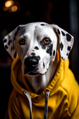 Dog wearing a hoodie.