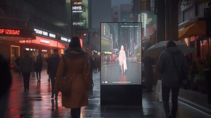 Mockup scene, populated city streets showcasing digital screens - Generative AI