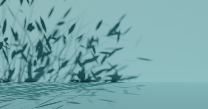 Blurred shadow of foliage on the wall. Copy space 3d rendering