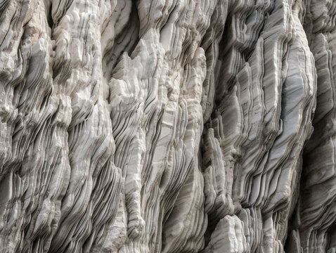 Marbeled white rock formation, gray plates and sheets on top of each other - Generative AI