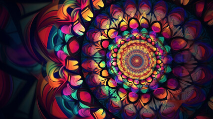 Psychidelic colorful mandala in fractial shapes - Generative AI