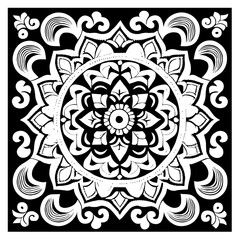 Floral Mandala Pattern Vector Black and White Design