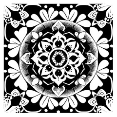 Floral Mandala Pattern Vector Black and White Design