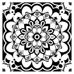 Floral Mandala Pattern Vector Black and White Design