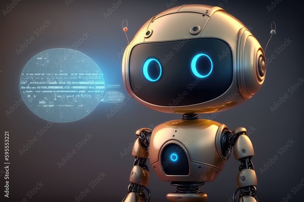 Poster cute robot character. chatbot for social media chat. distinct generative ai image.