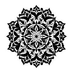 Floral Mandala Pattern Vector Black and White Design