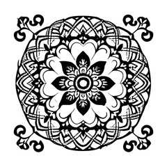 Floral Mandala Pattern Vector Black and White Design