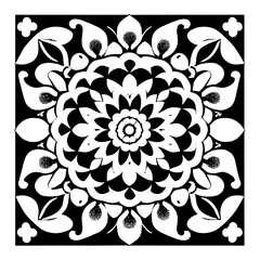 Floral Mandala Pattern Vector Black and White Design