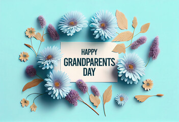 Happy Grandparents Day flat lay composition with beautiful aster flowers. Generative Ai